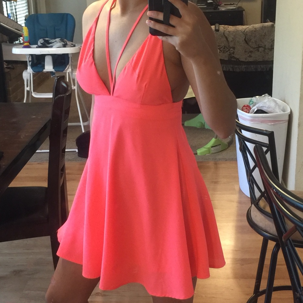 Neon coral strappy dress